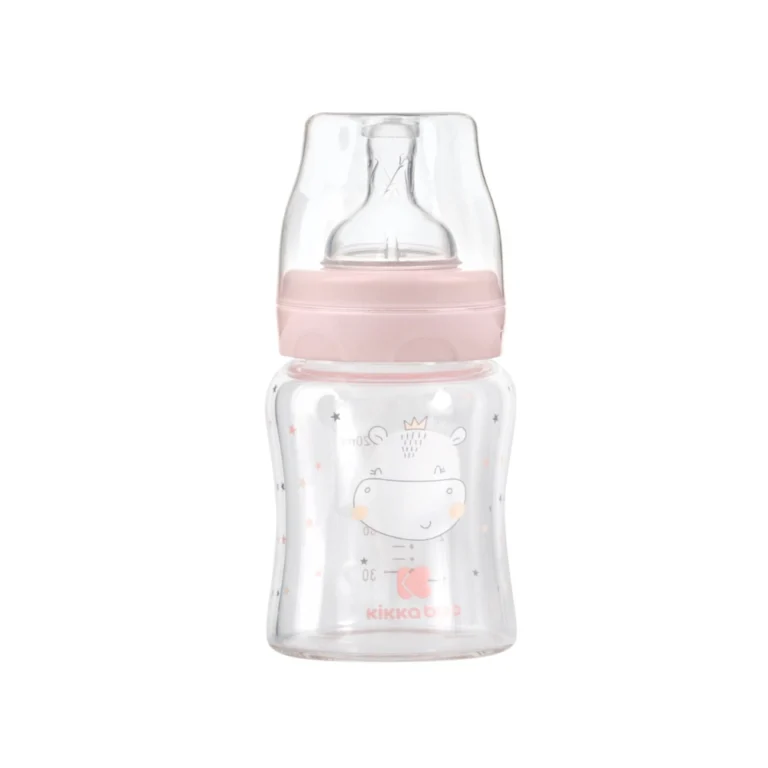 Γυάλινο μπιμπερό Kikka Boo Hippo Dreams Pink 240ml με αντικολική θηλή.
