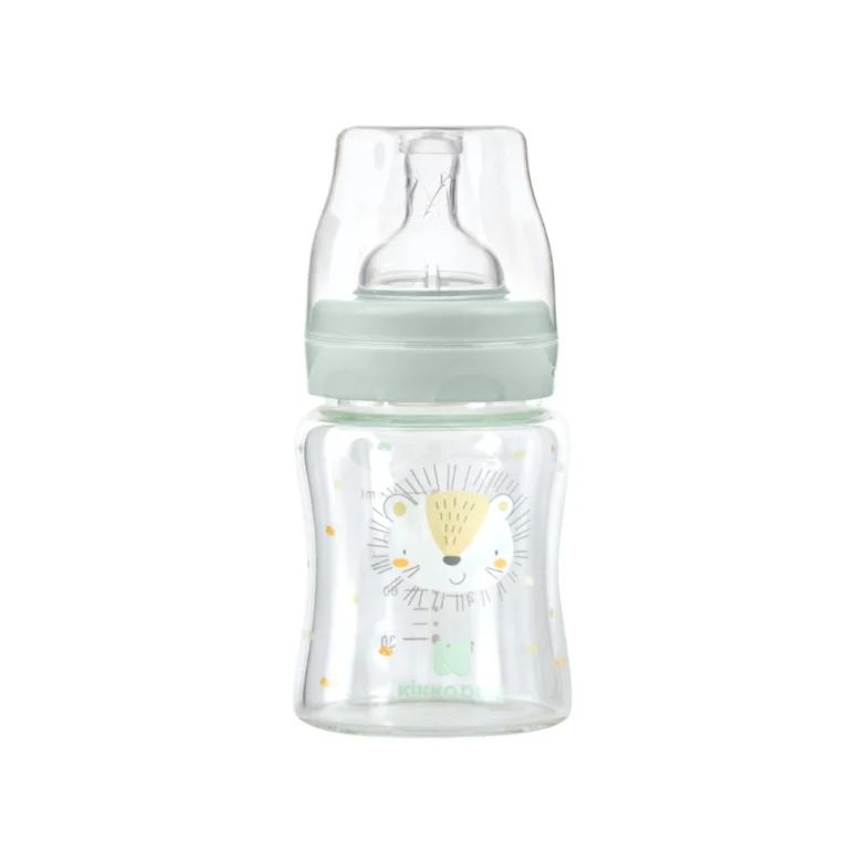 Γυάλινο μπιμπερό Kikka Boo Jungle King Mint 240ml με αντικολική θηλή.