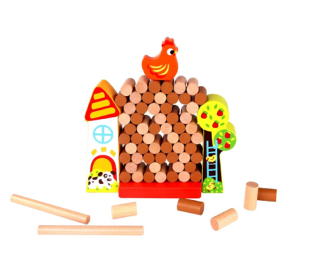 Tooky Toy Ξύλινο Παιχνίδι Ισορροπίας Φάρμα με τουβλάκια και κοτούλα.