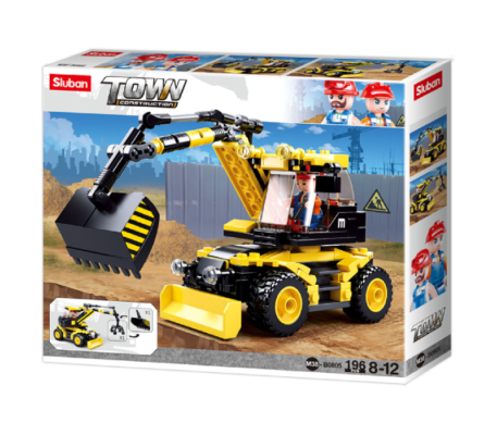 Sluban Excavator on wheels - Σετ κατασκευής εκσκαφέα με δύο κεφαλές και φιγούρα.