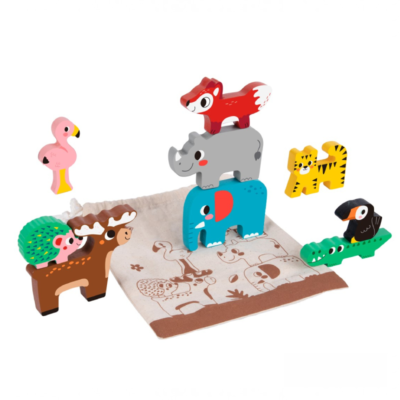 Ξύλινα Ζωάκια Ισορροπίας Tooky Toys με πολύχρωμες φιγούρες ζώων.