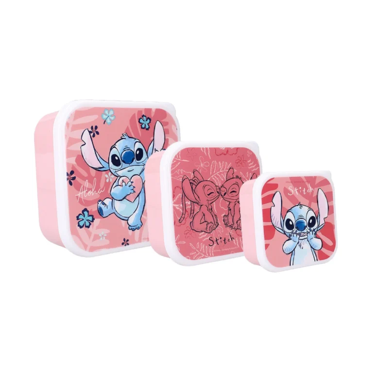 Σετ 3 δοχεία φαγητού Stitch σε ροζ χρώμα