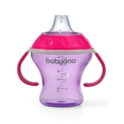 BabyOno Παιδικό Ποτηράκι με Λαβές και Μαλακό Στόμιο – Non-spill 180 ml Pink