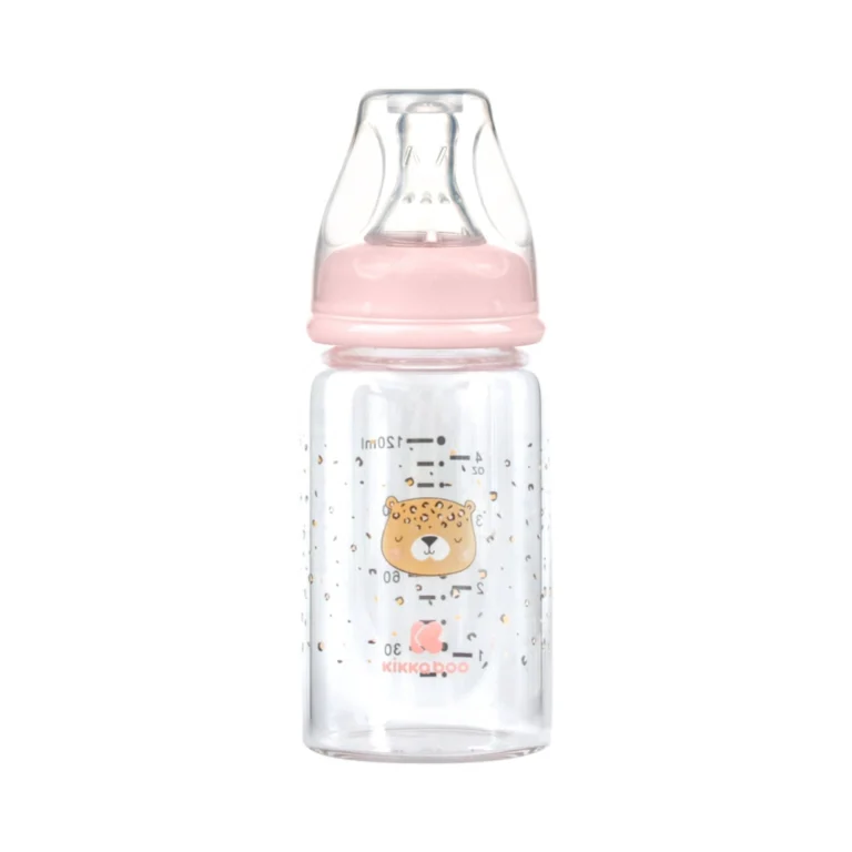 Γυάλινο μπιμπερό 120ml Savanna Kikka Boo Pink με θηλή σιλικόνης.