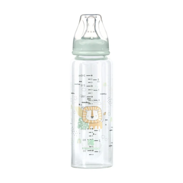 Γυάλινο μπιμπερό 240ml Kikka Boo Savanna Mint με θηλή σιλικόνης.