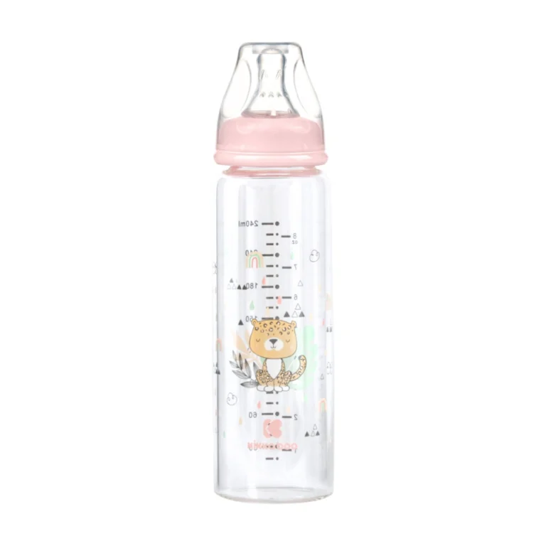 Γυάλινο μπιμπερό 240ml Kikka Boo Savanna Pink με θηλή σιλικόνης.
