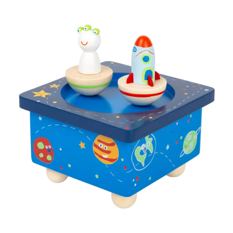 Ξύλινο μουσικό κουτί Space Small Foot με ρουκέτα και εξωγήινο