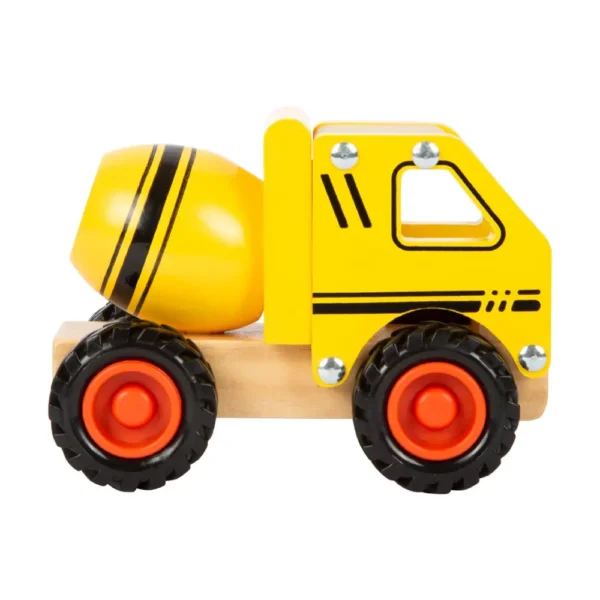 Ξύλινη μπετονιέρα Small Foot με πιστοποίηση FSC® και λαστιχένιους τροχούς, ιδανική για παιδικό παιχνίδι.
