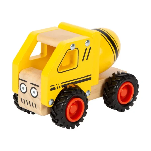 Ξύλινη μπετονιέρα Small Foot με πιστοποίηση FSC® και λαστιχένιους τροχούς, ιδανική για παιδικό παιχνίδι.