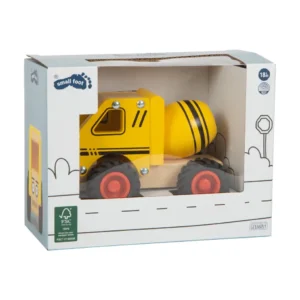 Ξύλινη μπετονιέρα Small Foot με πιστοποίηση FSC® και λαστιχένιους τροχούς, ιδανική για παιδικό παιχνίδι.