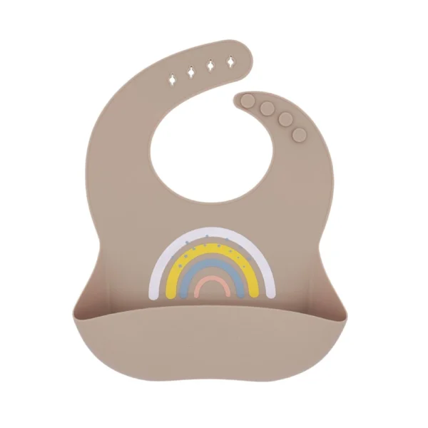 LOO UP Σαλιάρα Σιλικόνης Rainbow Beige – Αδιάβροχη Σαλιάρα με Τσεπάκι Συλλογής Ψίχουλων