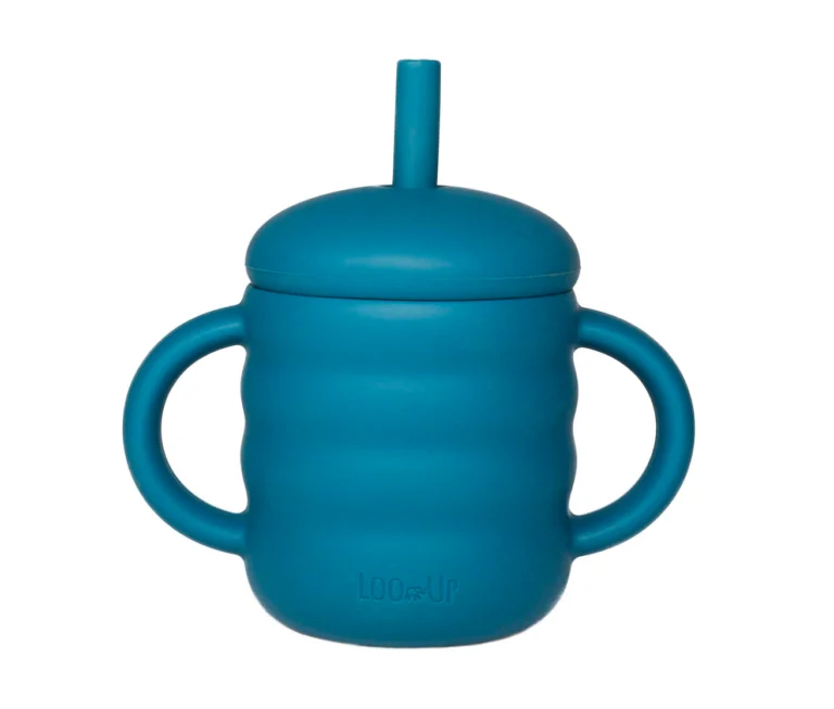 LOO UP Ποτηράκι Σιλικόνης 2IN1 Blue 160ml – Ασφαλές, χωρίς BPA, με ερμητικό καπάκι