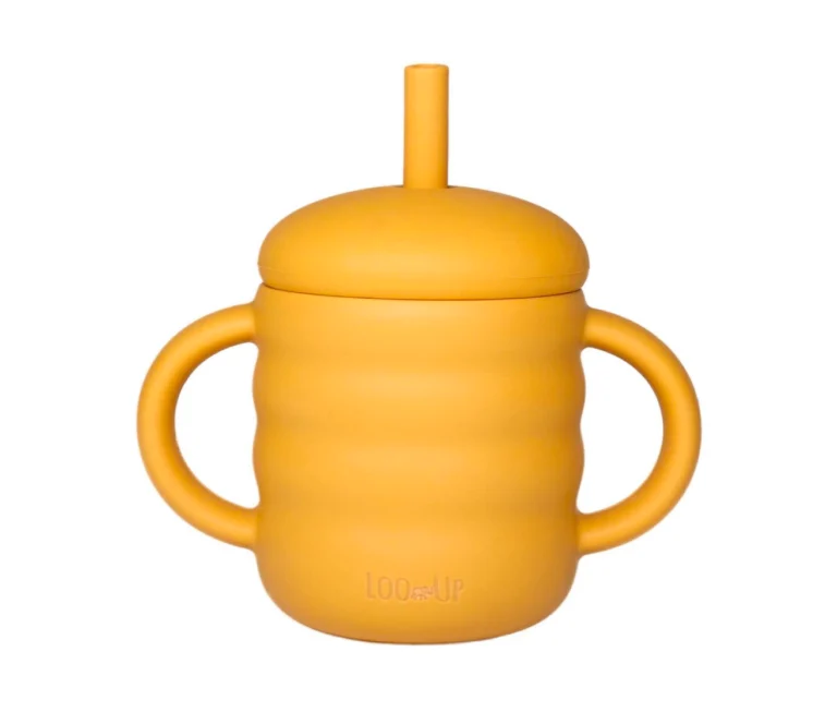 LOO UP Ποτηράκι Σιλικόνης 2IN1 Yellow 160ml – Ασφαλές, χωρίς BPA, με ερμητικό καπάκι
