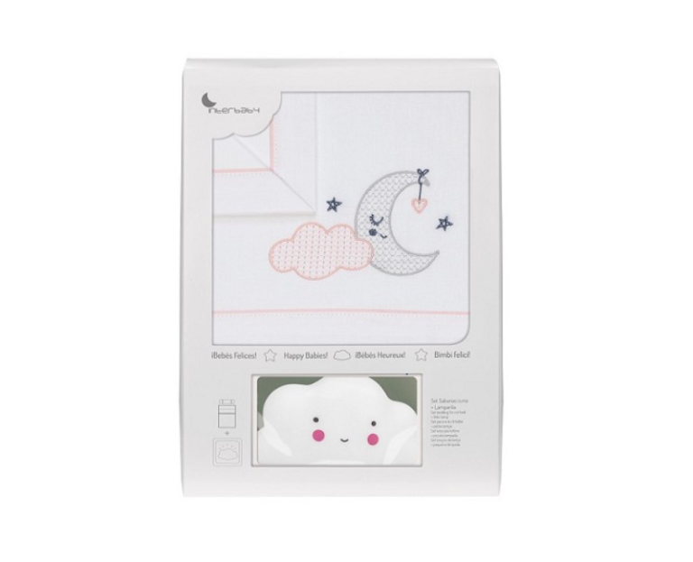 Interbaby Σετ Βρεφικά Σεντόνια 100% Βαμβάκι 3 τμχ με Φωτιστικό (Ροζ)
