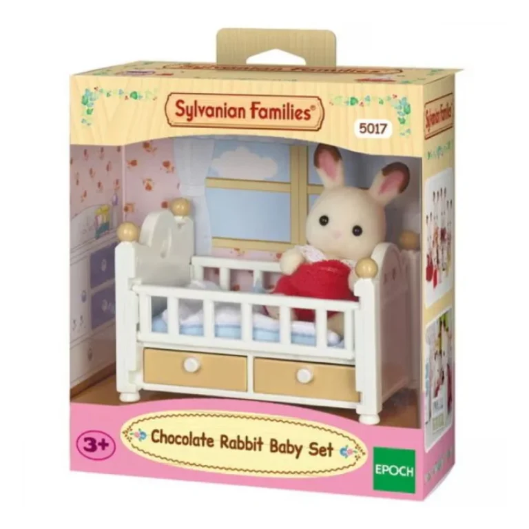 Μωρό κουνελάκι Sylvanian Families στο κρεβατάκι του, έτοιμο για ύπνο
