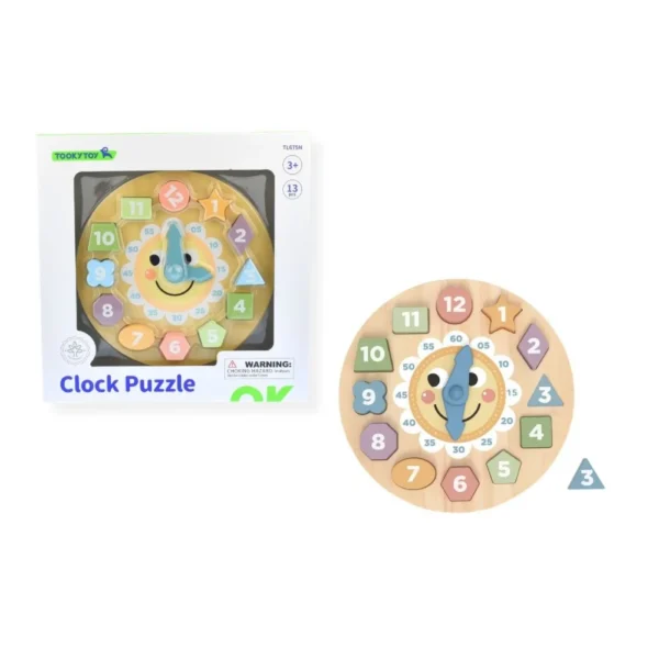 Ξύλινο Ρολόι Εκμάθησης Ώρας Tooky Toy με Παστέλ Χρώματα