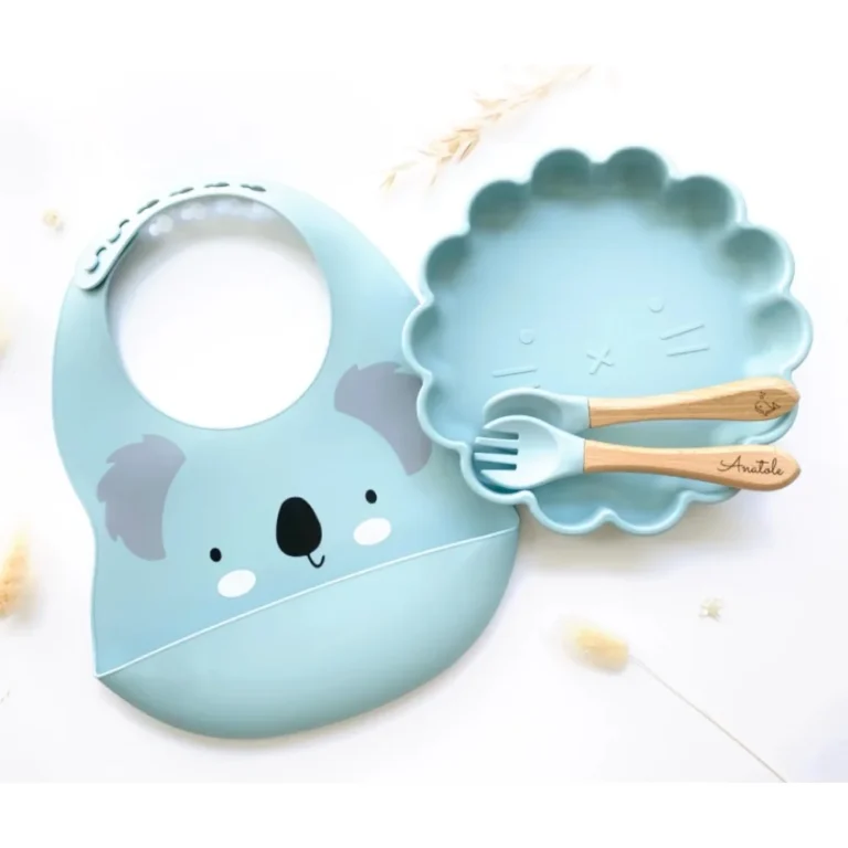 Les Petits Citrons Βρεφικό Σετ Γεύματος Koala | Σετ Σιλικόνης με Πιάτο, Κουτάλι, Πιρούνι & Σαλιάρα