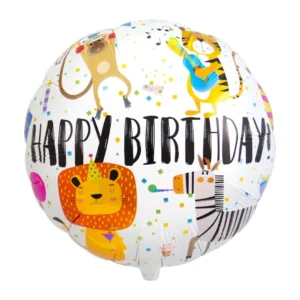 Μπαλόνι Foil Happy Birthday Ζωάκια 45εκ για Παιδικά Πάρτι