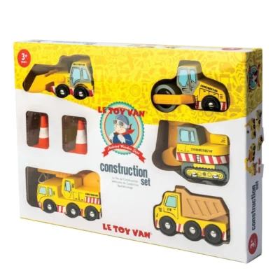 Le Toy Van Ξύλινα Οχήματα Εργοταξίου | Σετ 5 Οχημάτων & Κώνων για Παιχνίδι Ρόλων από 3 Ετών