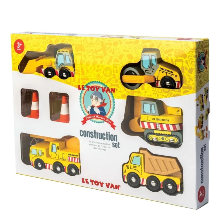 Le Toy Van Ξύλινα Οχήματα Εργοταξίου | Σετ 5 Οχημάτων & Κώνων για Παιχνίδι Ρόλων από 3 Ετών