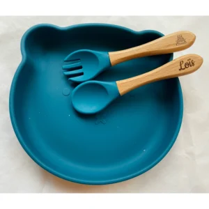Les Petits Citrons Βρεφικό Σετ Γεύματος Bear Blue με Πιάτο και Μαχαιροπίρουνα