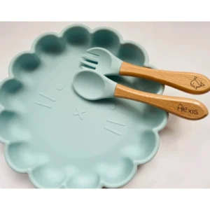 Les Petits Citrons Βρεφικό Σετ Γεύματος Lion Light Blue | Σετ Σιλικόνης με Πιάτο, Κουτάλι, Πιρούνι