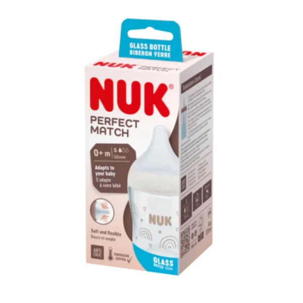 NUK Μπιμπερό Perfect Match Γυάλινο 120ml με Θηλή Σιλικόνης και Δείκτη Θερμοκρασίας