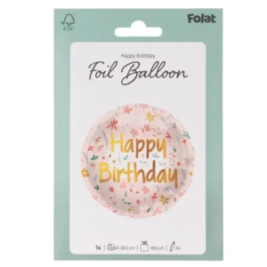 Μπαλόνι Foil Happy Birthday Cute Flowers Pink 45εκ | Ροζ Μπαλόνι για Γενέθλια με Λουλουδάκια