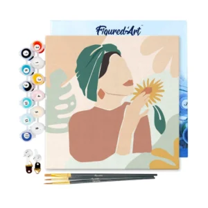 Figured’Art Abstract Woman in Green Turban 20×20 Καμβάς Ζωγραφικής με Αριθμούς