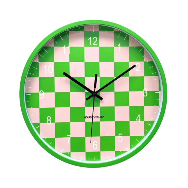 HOUSEVITAMIN Ρολόι Τοίχου Block Pattern – Green/Pink