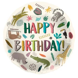 Happy Birthday Zoo Party foil balloon 45cm