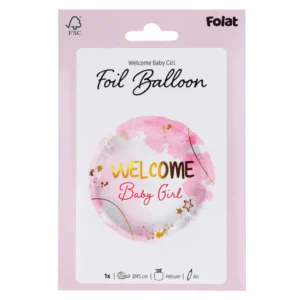 Welcome Baby Girl pink foil balloon 45cm