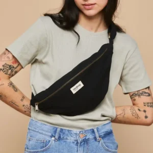 Μεγάλο banana bag Hindbag Sasha από οργανικό βαμβάκι σε μαύρο χρώμα