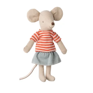 Maileg Big Sister Mouse με Ριγέ Μπλούζα και Τζιν Φούστα